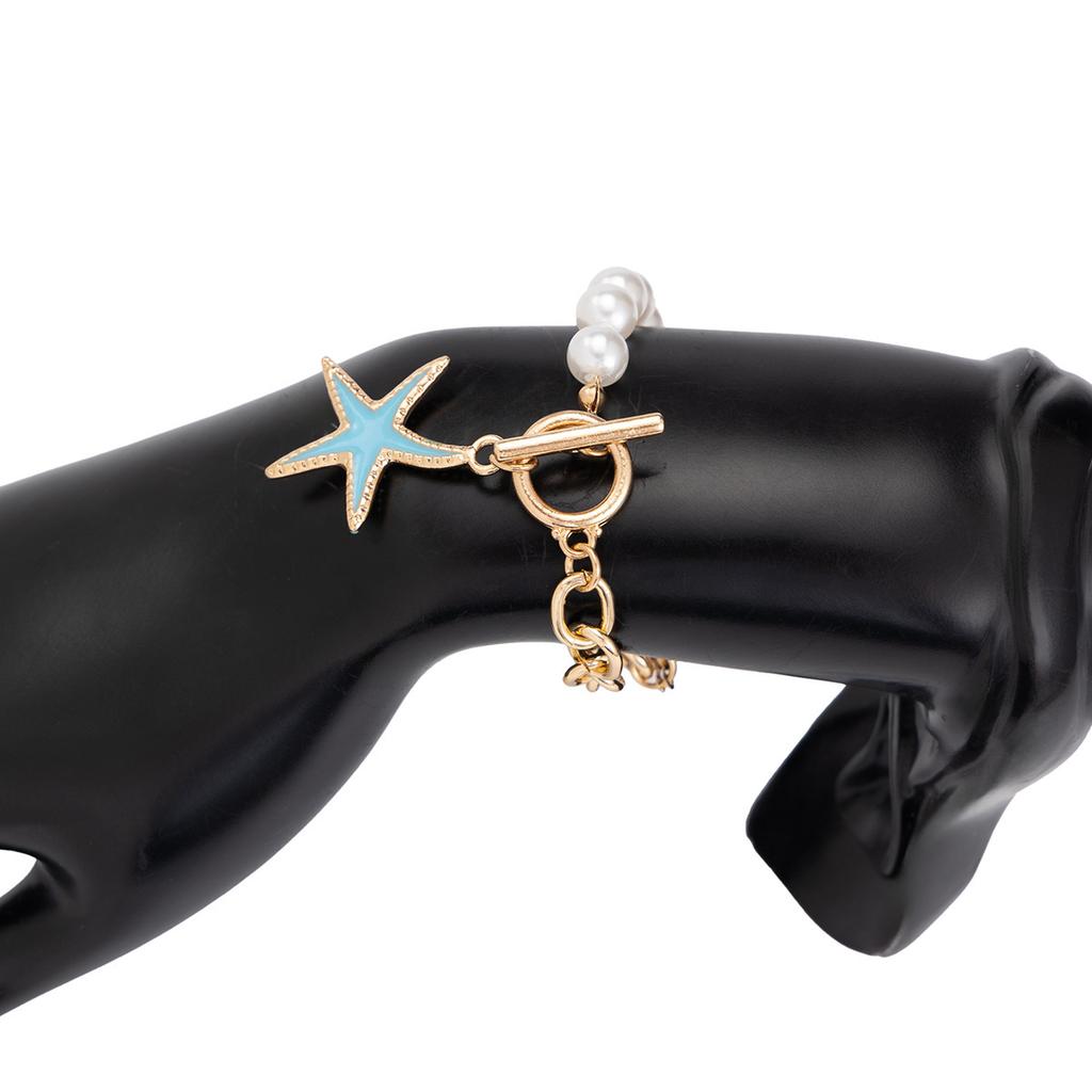 European and American accessories Ocean style colorful starfish pendant necklace Beach vacation asymmetrical imitation pearl necklace