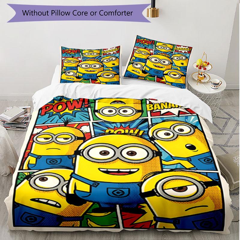 3pcs Duvet Cover Set (1*Duvet Cover + 2*Pillowcase, Without Core), Minions Print Soft All‑Season Bedding Set, Home Bedroom Decor Gift
