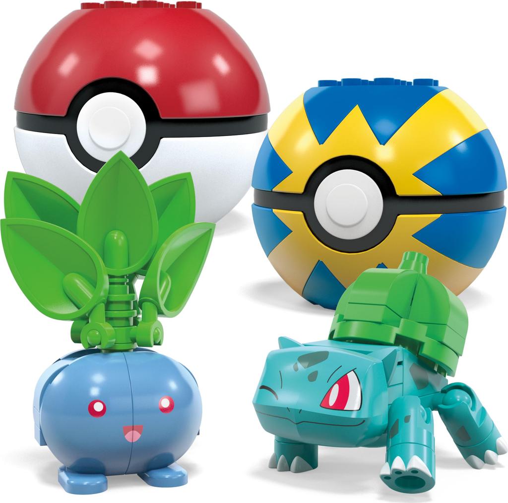 MEGA MEGA Pokemon Building Toy Set Grass Trainer Team 118 деталей 4 подвижных персонажа для детей ростом 2 дюйма