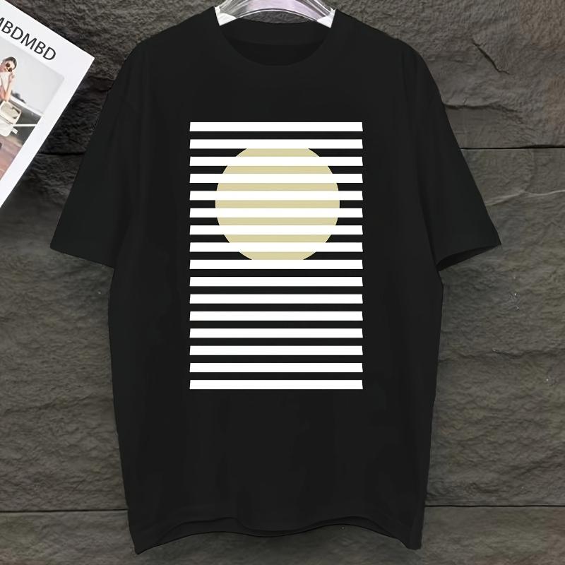 

Minimal Sun & Stripes Print T-Shirt Breathable Cool, Comfortable Wear,Daily Casua XXL белый