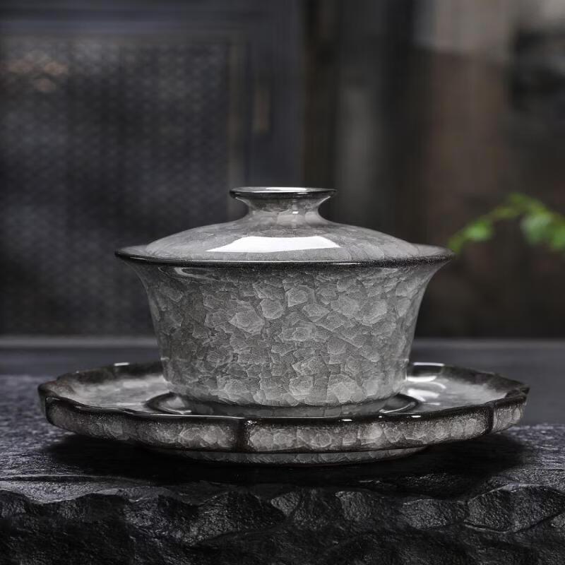 Chaxun Three-Color Ice Flower Lidded Tea Bowl