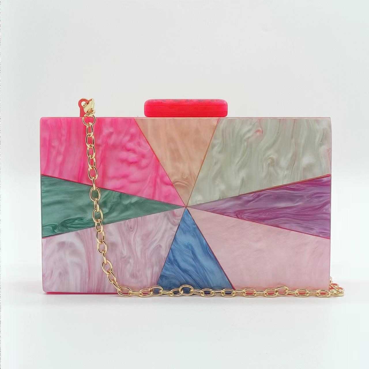 Dinner Bag Retro Splicing Bag Trendy Acrylic Shoulder Chain Bag Women S Light Luxury