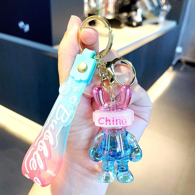 Colorful Glowing Rabbit Keychain Stylish Acrylic Cartoon Accessory For Bags And Keys