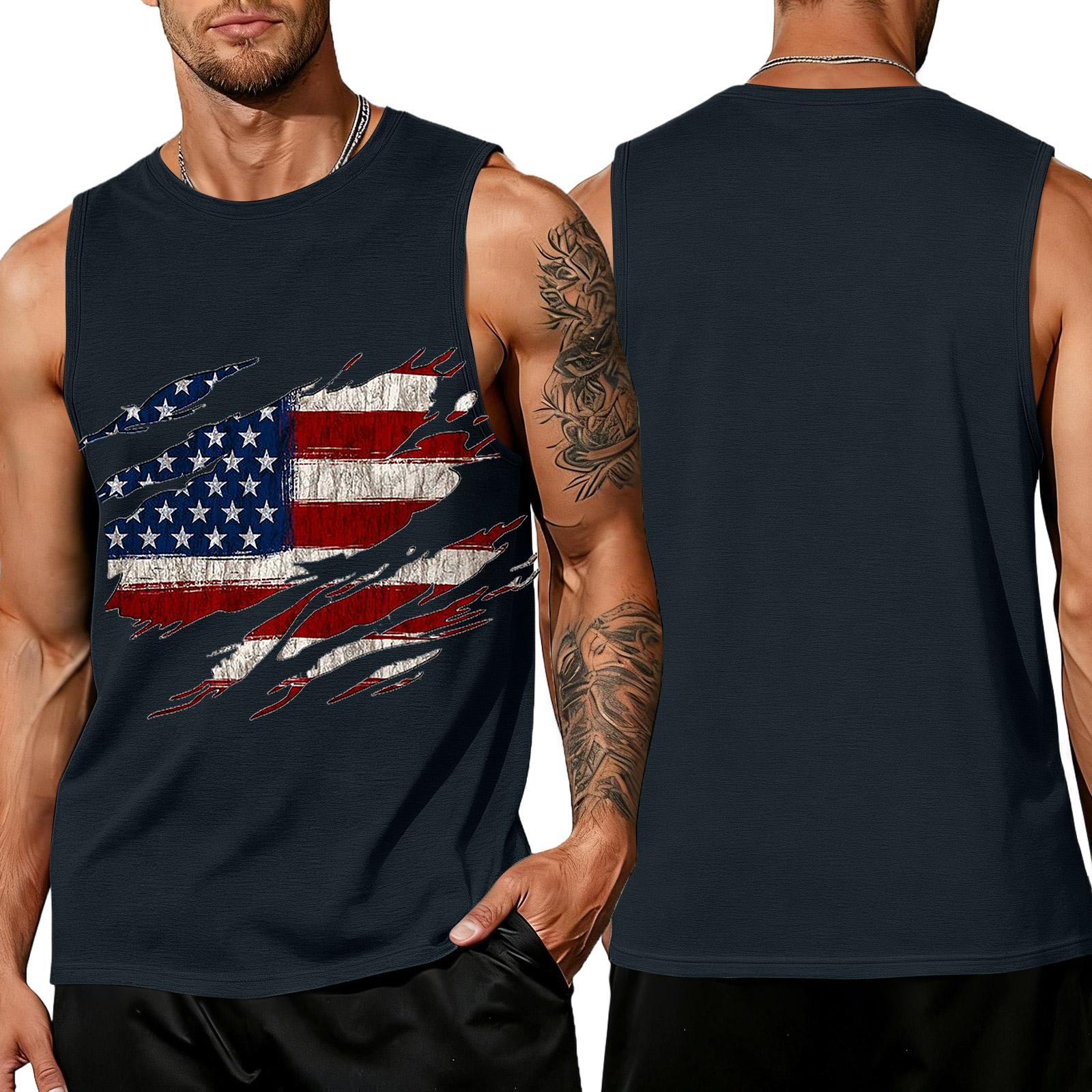 

Men s Loose Fit Sleeveless Tank Top Casual Summer Daily Wear Printed Graphic Design Lightweight Breathable Fabric Comfortable Fit M Темно-синій