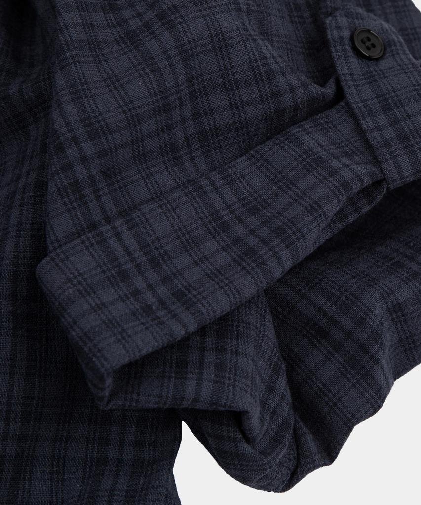 LETTERCOMO City Pop French Check Rolled-Up Half Shirt Dark Navy