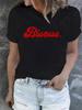 Womens Casual Short Sleeve TShirt with Red Bious Letter Print Breathable Round Neck Harajuku Sleeve Casual Aesthetic Clothes