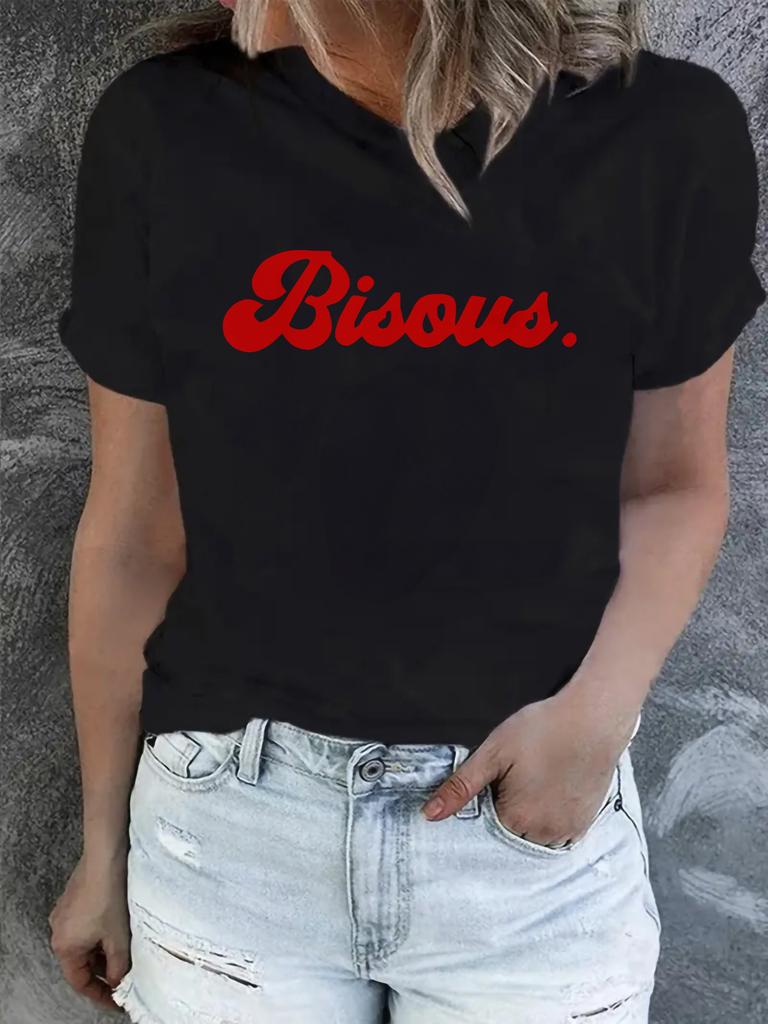 Womens Casual Short Sleeve TShirt with Red Bious Letter Print Breathable Round Neck Harajuku Sleeve Casual Aesthetic Clothes