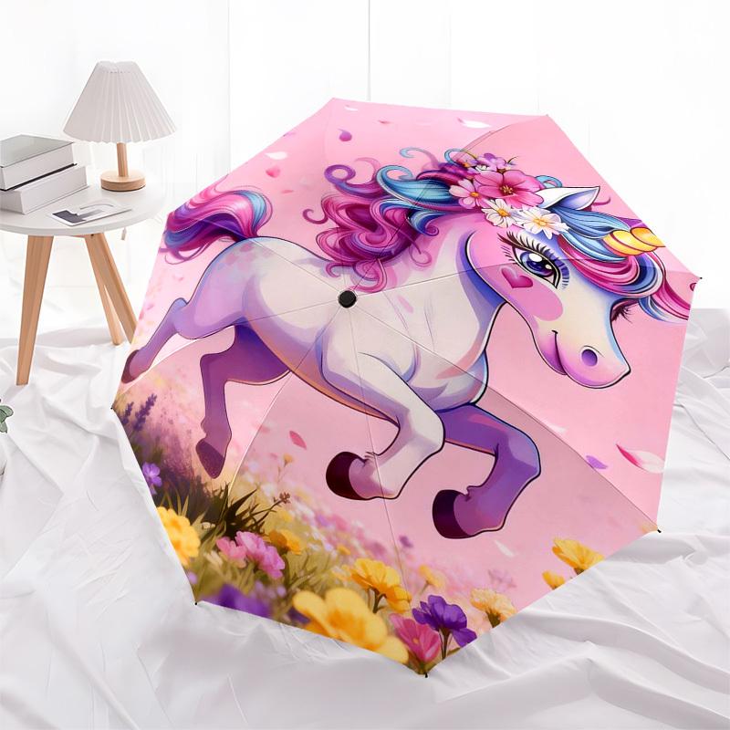 

1pc Unicorn Fantasy Flowers Pink Background Umbrella with Plastic Handle,Suitable for All Seasons Home Travel Outdoor Umbrellaptys31095