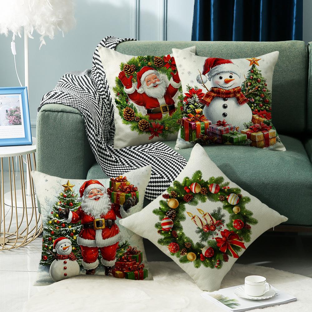 New Christmas Wreath Santa Claus Snowman Elements Festive Warm Home Bedroom Sofa Cushion Cushion