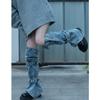 Womens Harajuku Punk Rock Denim Leg Warmer Socks Gothic Bandage Buckled Knee High Foot Cover Aesthetic Grunge Streetwear