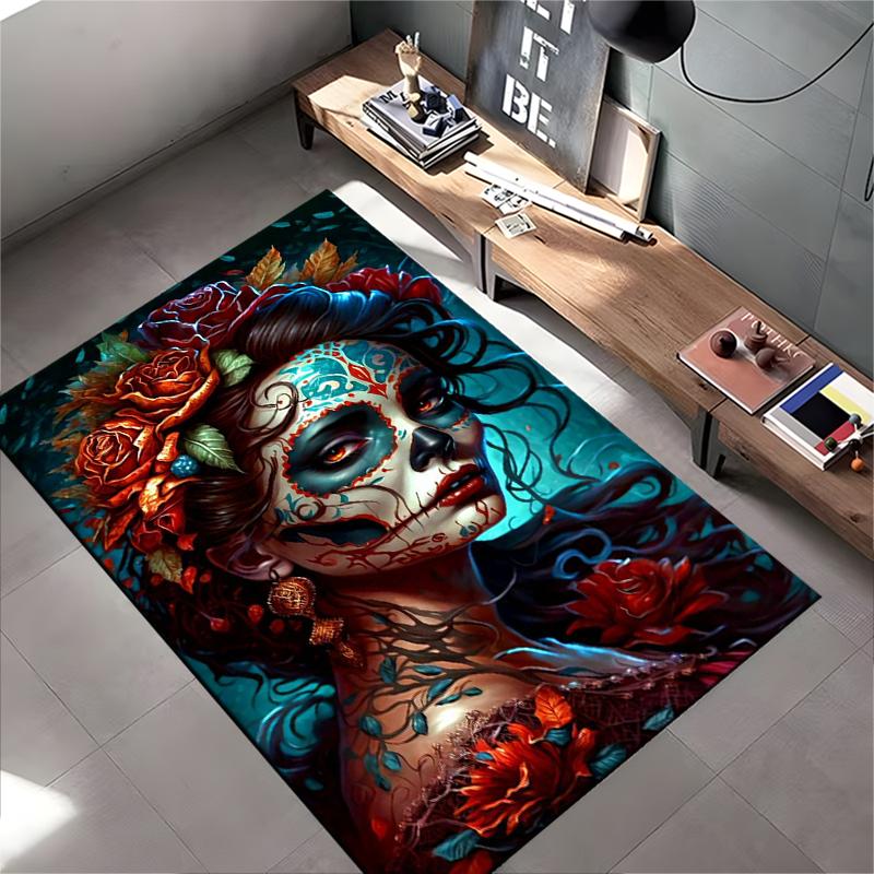 Elegant Day of the Dead Portrait Rug Non-slip Rug Suitable for Living Room and Bedroom Sofas.