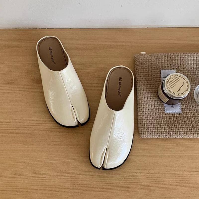 Fashion SUOJIALUN 2025 Spring New Women Slipper Fashion Flat Heel Slip On Mules Shoes  Split Toe Shallow Slip On Casual Slides Shoes