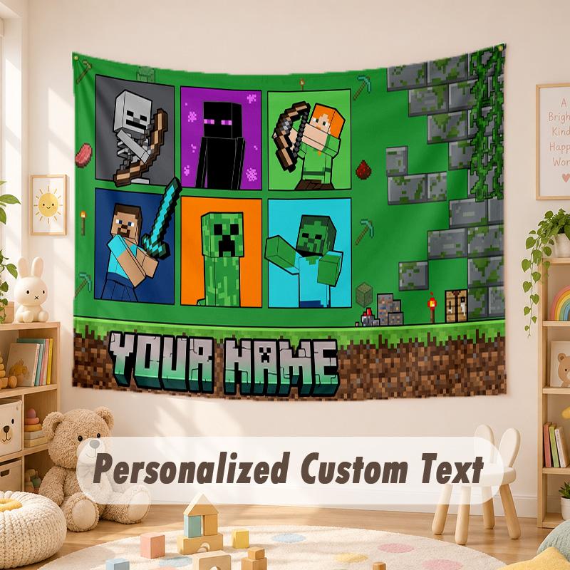 Custom Name Text Tapestry,Minecraft Boho Wall Hanging, Decorative Backdrop Tapestry For Room