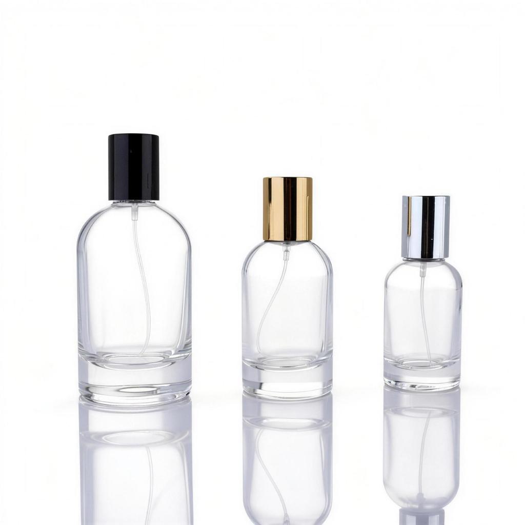 Transparent Cylindrical Glass Perfume Bottle with Bayonet Screw Cap