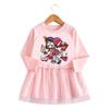 2026 Korean Style Girls' Cartoon Long Sleeve Mesh Princess Dress for Spring and Autumn