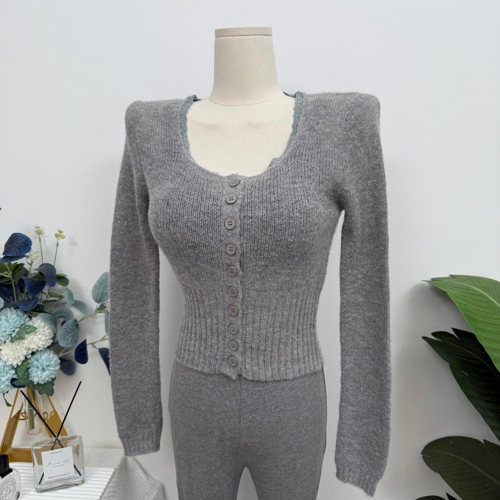Sweet and Cool Lace Patchwork Round-neck Button Cardigan Long-sleeved Sweater for Women's Autumn Slim-fit Knitted Top