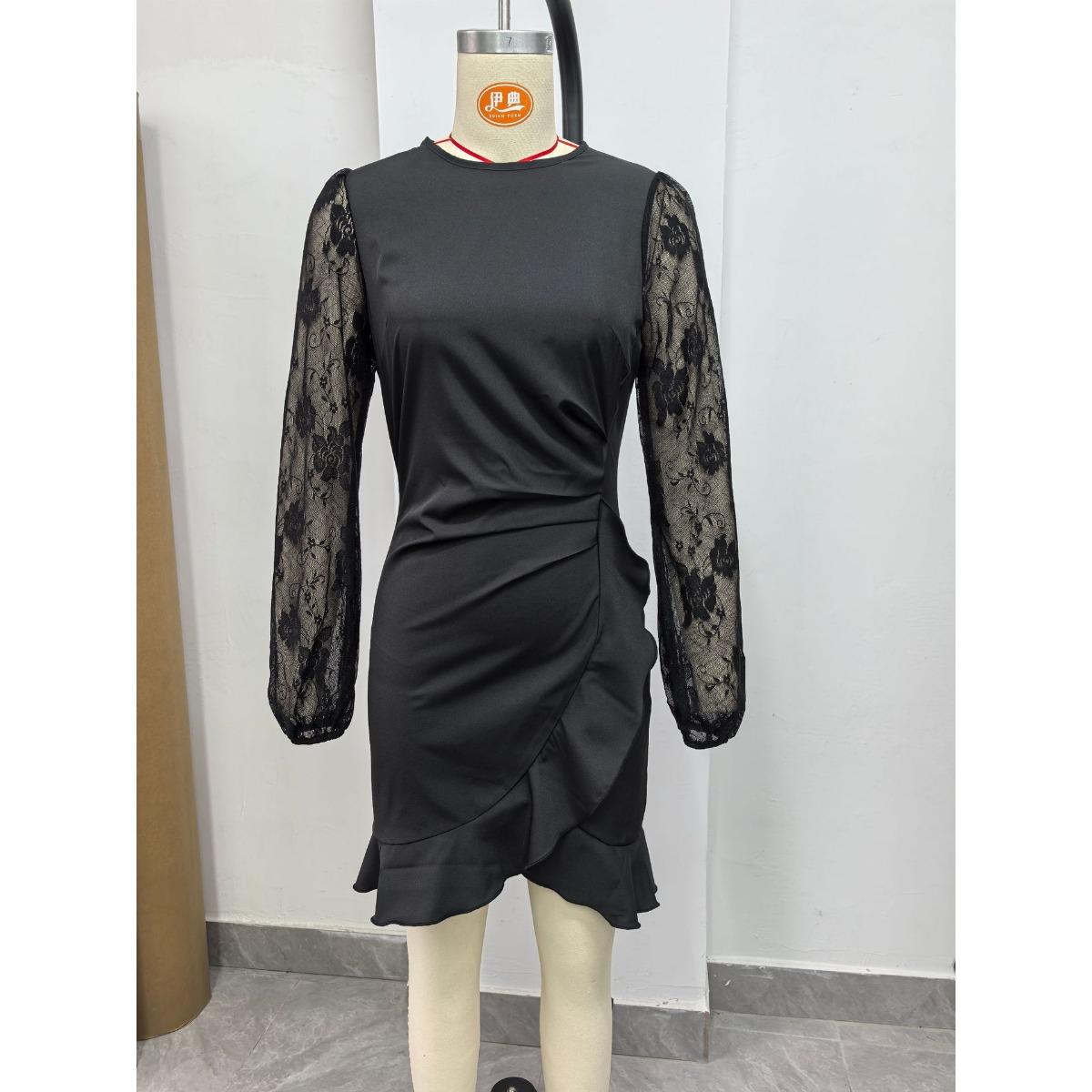 

European American Fashion Women s Lace Puff Sleeve Dress, New Arrival Casual Evening Party Dress for Women XXL