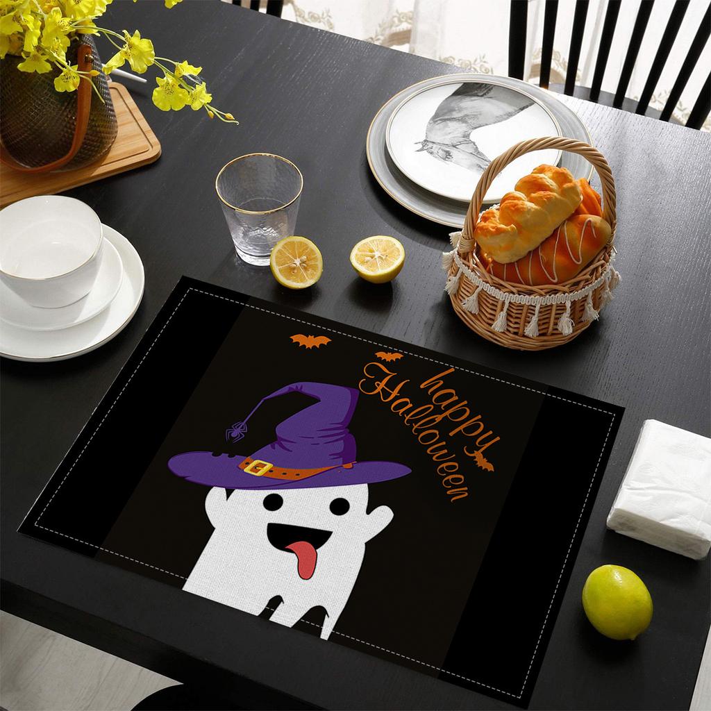1pcs Creative Halloween Printed Linen Placemats Heat Resistant Non-Slip Table Mats Home Party Decor Classic Pumpkin Tablecloth