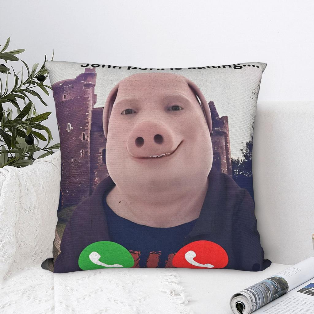 John Pork Is Calling Square Pillow Case Cushion Cover Novelty Polyester Decorative Pillowcase for Home 18"