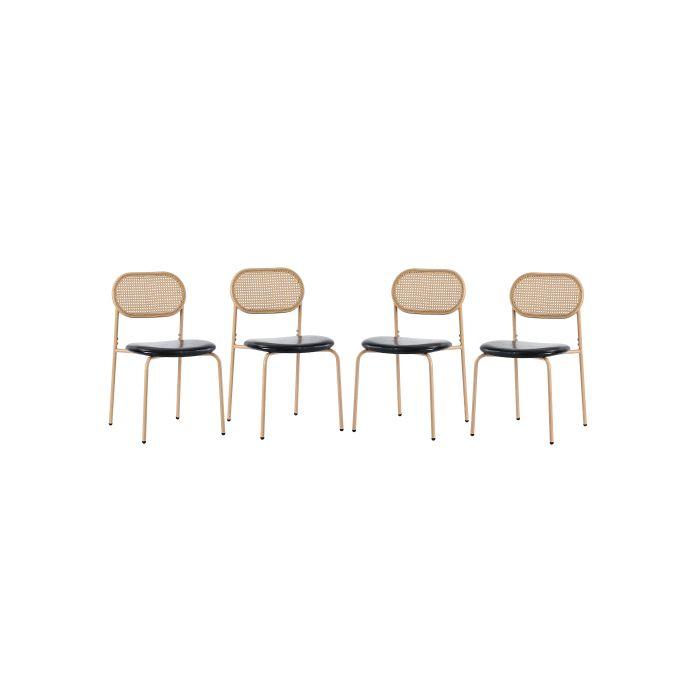 Chaises De Salle À Manger - MUVOE - Lot De 4 - Rotin Naturel - Métal - Confort Ergonomique
