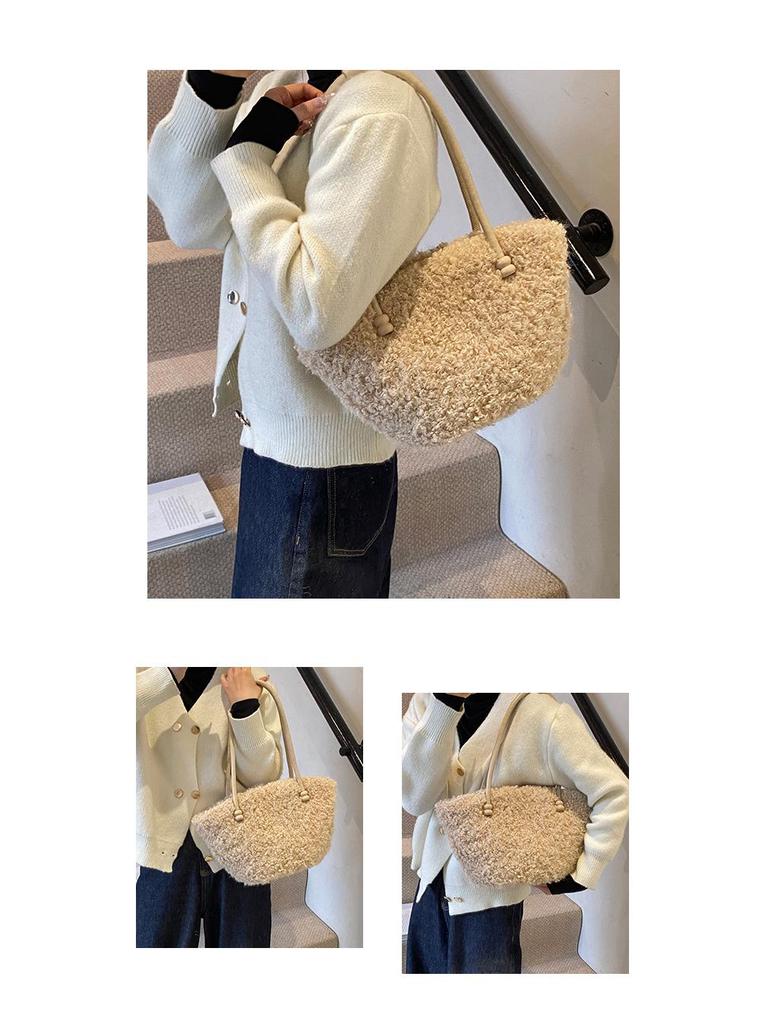 Handtas van nep lamswol in Koreaanse stijl - Pluizige niche design schouder- & okseltas voor herfst/winter