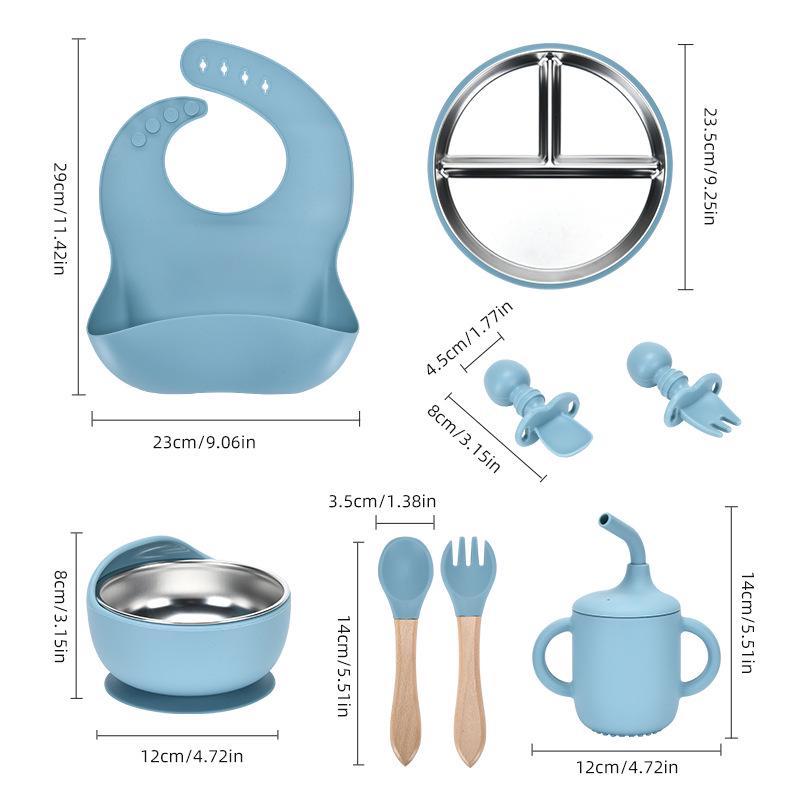 Children's Feeding Tableware Set: Stainless Steel Divided Plate with Food-Grade Silicone Suction Bowl and Spoon