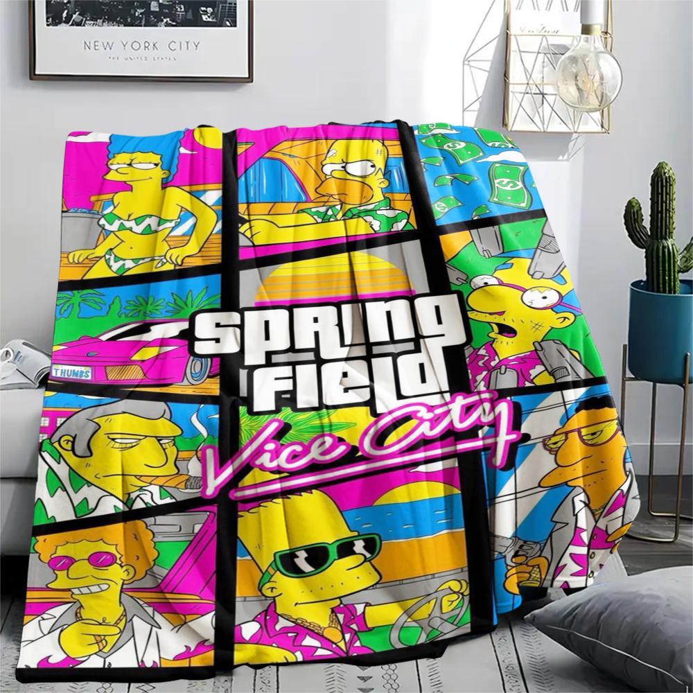 1Pc the Simpsons Print Flannel Blanket, High quality Comfortable for All Seasons, Home Decor, Warmth and Comfort, Perfect for Gifts