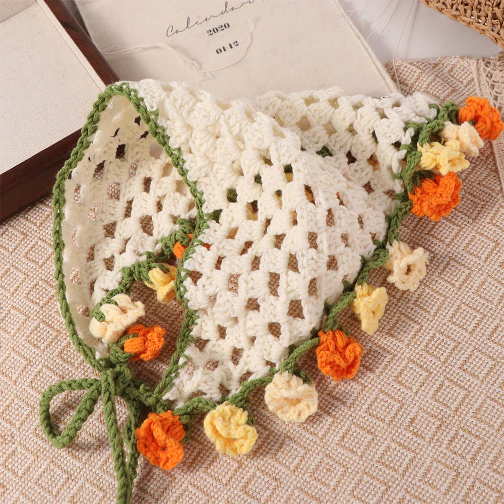Floral Triangle Turban Hair Band Women Hair Scarf Vintage Knitted Headband  Children