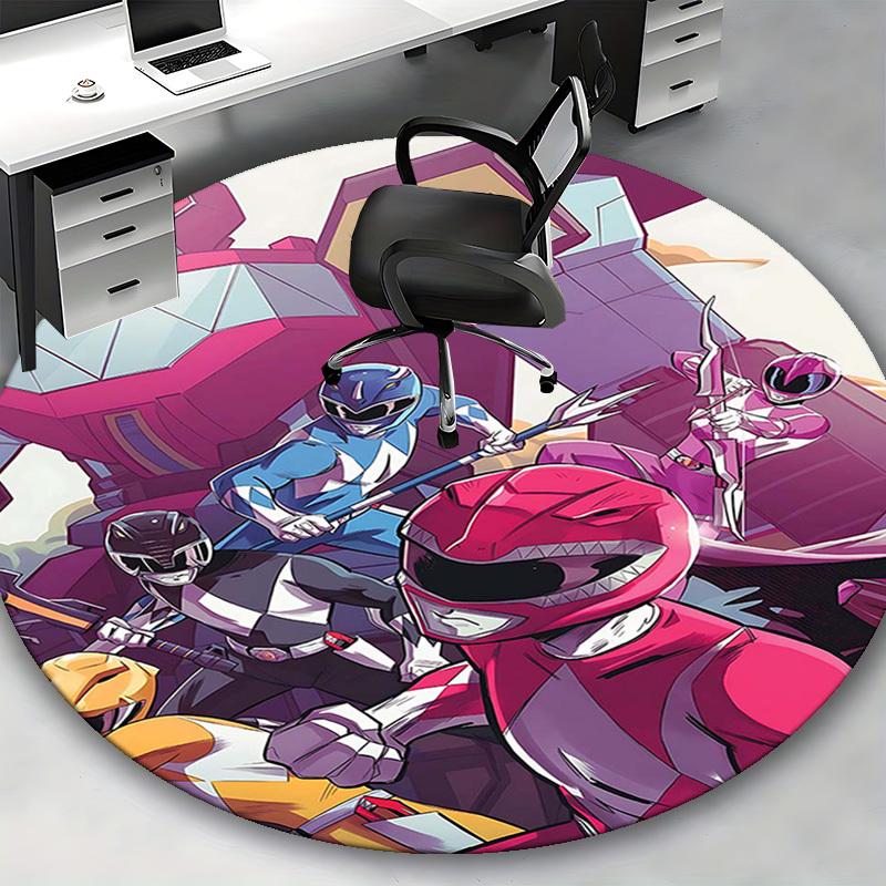 1pc Power Rangers Anime Design Round Carpet - Office Chair Mat, Non-Slip Rug for Home Decor, Living Room