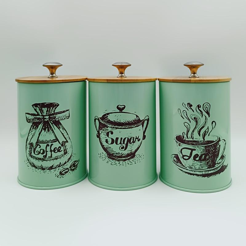 3Pcs Canister Set for Kitchen Counter, Coffee Sugar Tea Canister, Metal Vintage Kitchen Containers, Food Storage Containers
