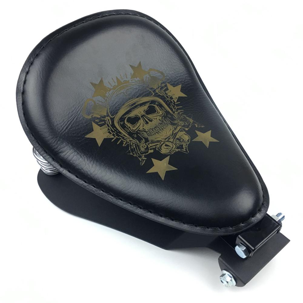 Motorcycle Retro Brown/Black Skull Leather Solo Seat+3" Spring Bracket for Harley Custom Chopper Bobber Leather Saddle Seat