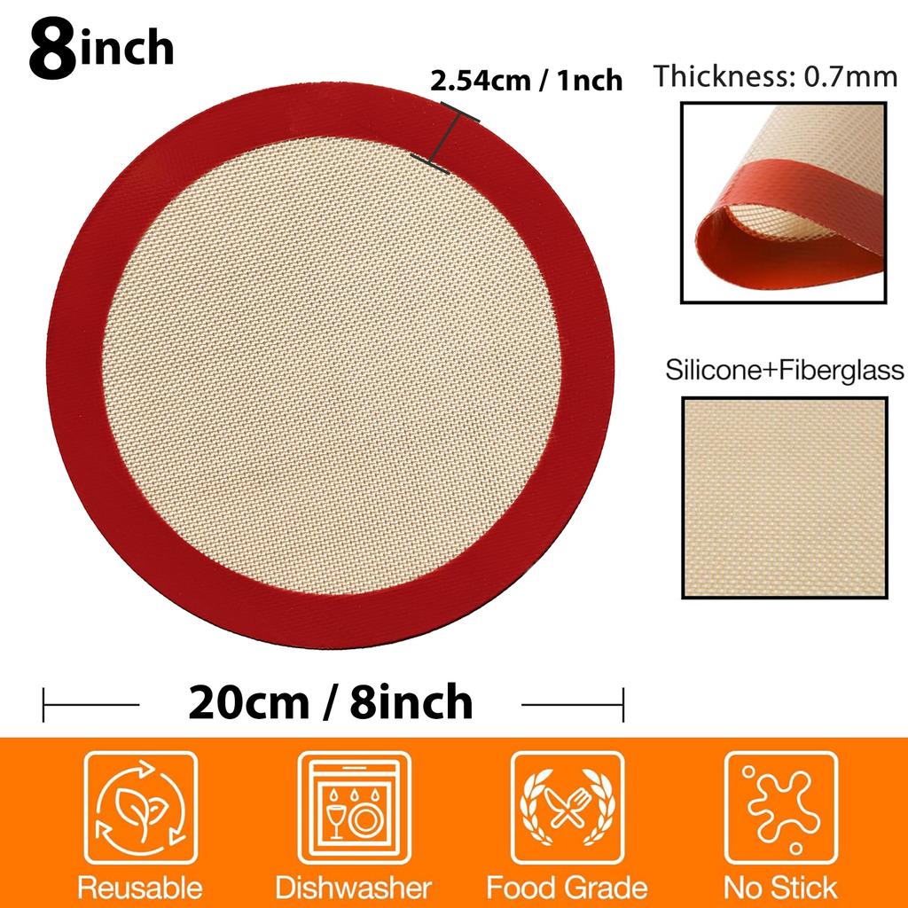 8/9/10inch Round Silicone Baking Mat, Non-Stick Reusable Sheet Liners for Air Fryer, Oven, Baking Pans, for Cake/Pizza/Pastry