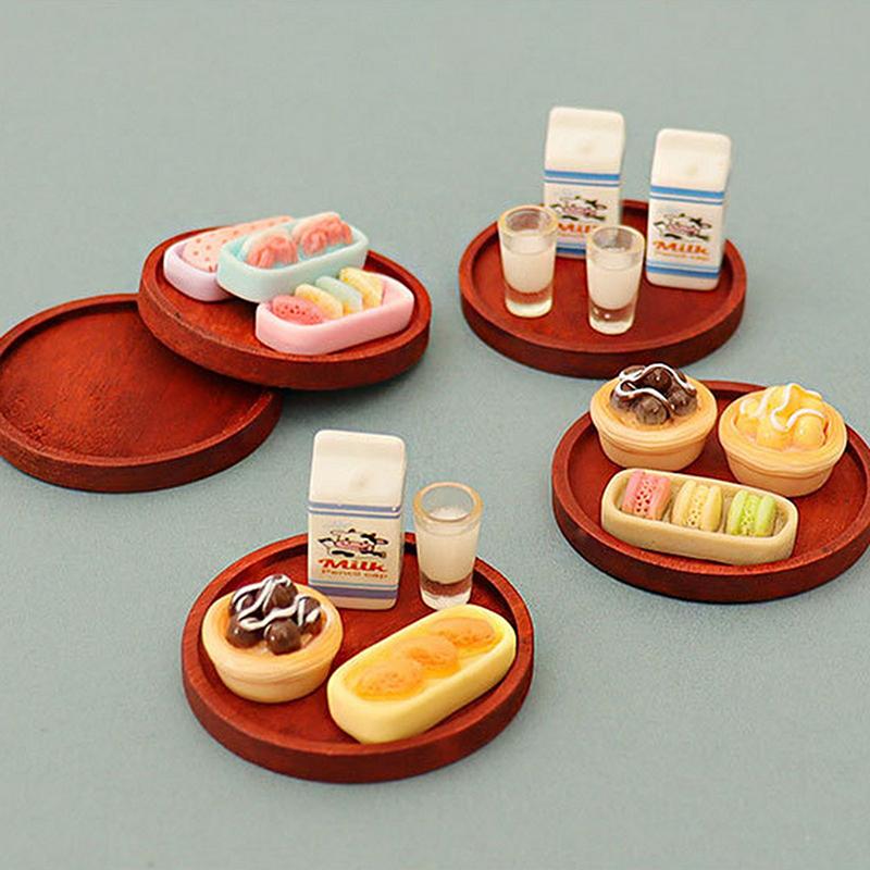 5Pcs 1:12 Dollhouse Miniature Simulation Milk Model Egg Tart Biscuit Ornament Set Diy Decor Toy Scene Meal Plate Accessories