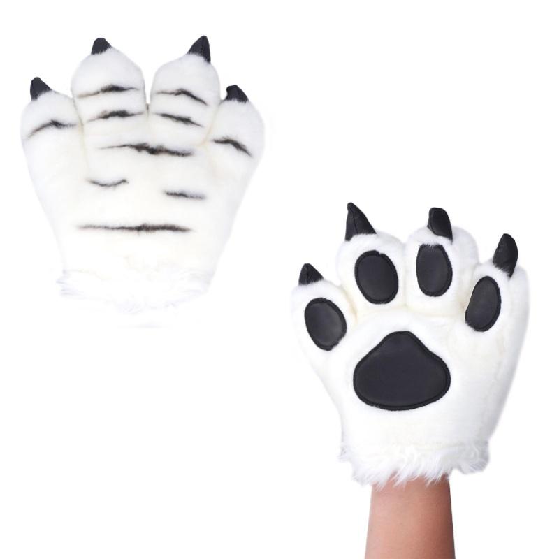 Rękawiczki z łapami zwierzęcia Symulacja Urocze pluszowe rękawiczki z pazurami tygrysa Rękawiczki do kostiumu wilkołaka Białe