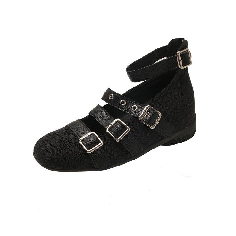 Fashion Fashion Inner Heightened Single Shoes Autumn New Square Toe Shallow Mouth Metal Buckle One-band Soft Sole Kitten Heel Shoes