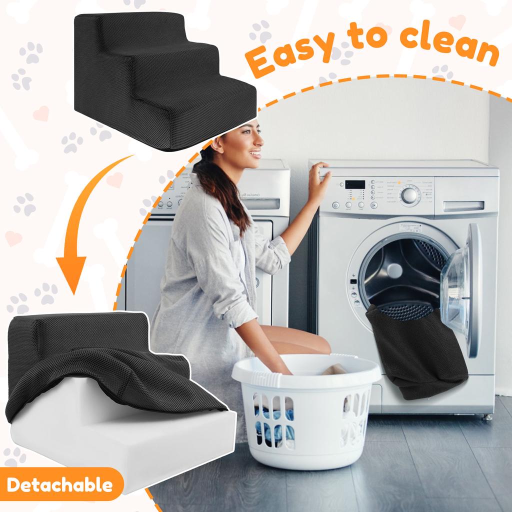 3 Step Pet Stairs High Density Soft Foam Small Dog Ramp Ladder Stair Removable and Washable Non-Slip Dog/Cat Steps Pet Supplies
