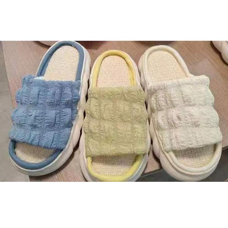 Puff linen slippers four seasons thick bottom home fabric sandals indoor couple cotton and linen slippers women