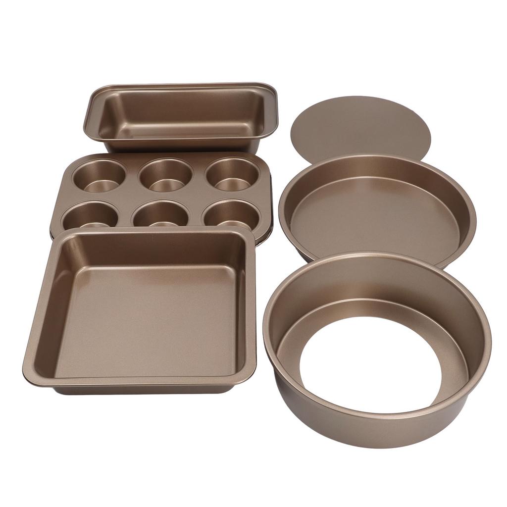 6-teiliges Backform-Set mit losem Boden, Antihaftbeschichtung, Kohlenstoffstahl, Kuchen-, Pizza-, Brotbackform für die Heimküche, Gold