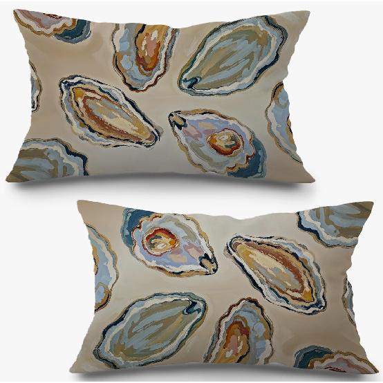 Abstract Oyster Coastal Beach Pillow Covers 18x18 Set of 2, Beachy Room Decor Aesthetic, Retro Coastal Ocean Oyster Shell Decorative Lumbar Pillow