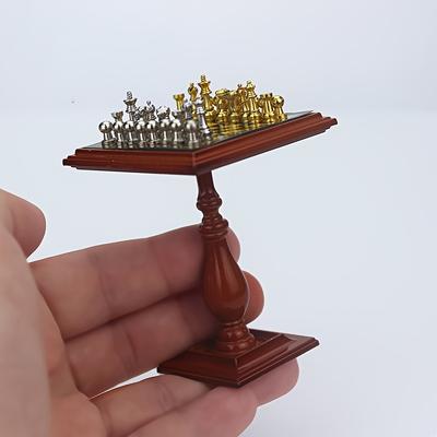 Mini Chess Set Metal Board Table Version Tiny Home Decor DIY Collector's Display Easter Birthday Creative Gift