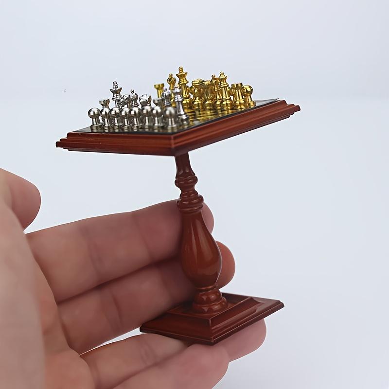Mini Chess Set Metal Board  Table Version Tiny Home Decor DIY Collector's Display Easter Birthday Creative Gift