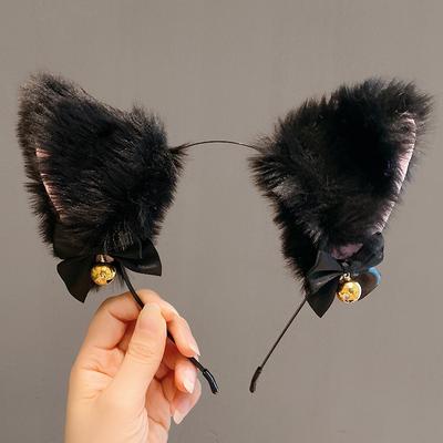 Schwarzes Katzenohren-Stirnband mit Halskette Mädchen Plüsch Fellige Katzenohren Haarband für Mädchen Frauen Erwachsene Cosplay Party Kostüm Halloween