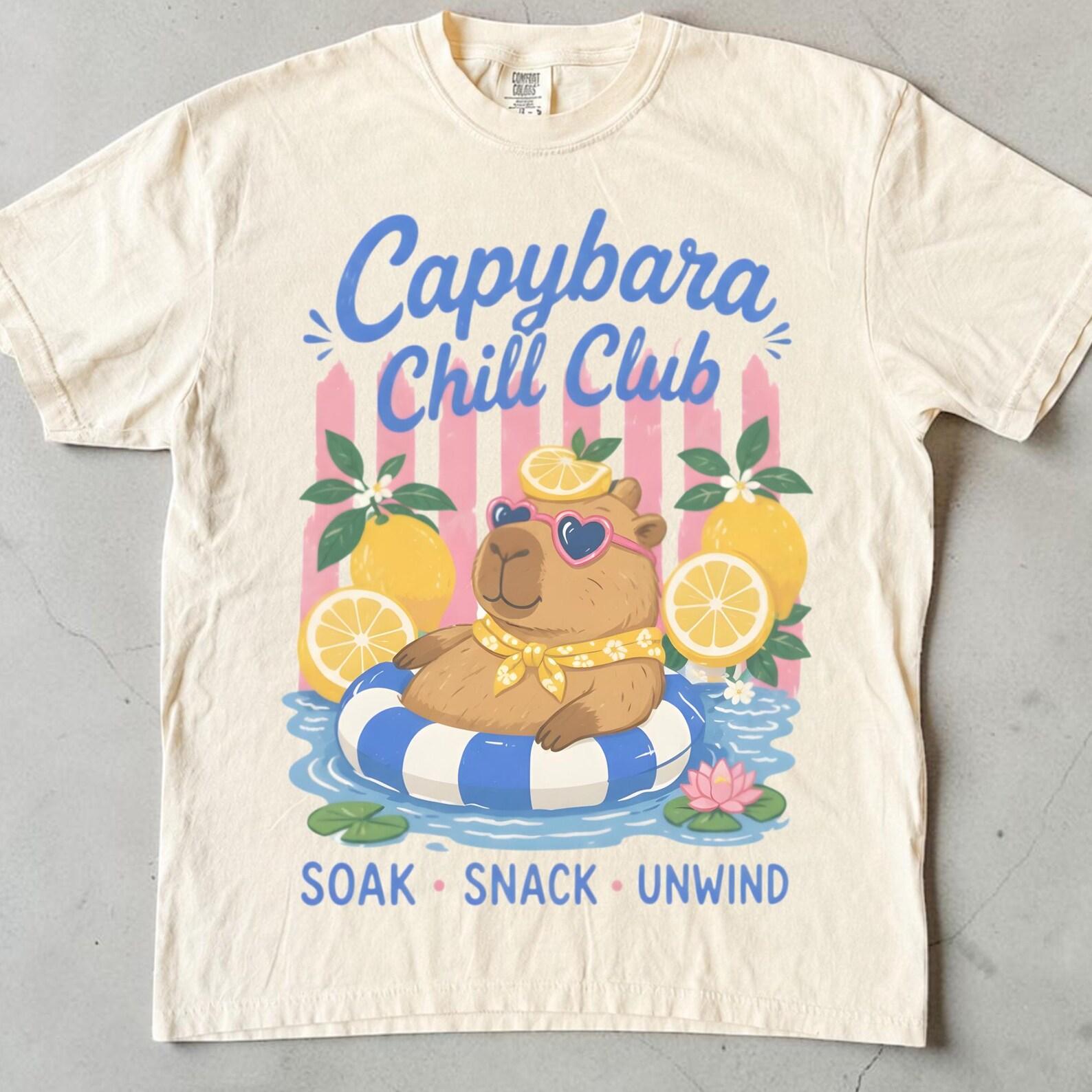 Capybara Shirt, Cute Capybara Chill Club Tee, Unisex Summer Pool Vibes Shirt, Funny Capybara Lover Gift, Self Care Relax T shirt 4XL