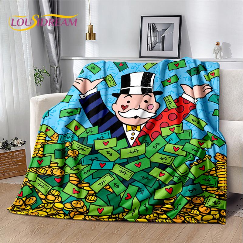 Rich Man Game Monopoly Dollar Cartoon Blanket,Soft Throw Blanket for Home Bedroom Bed Sofa Picnic Travel Office Cover Child Gift
