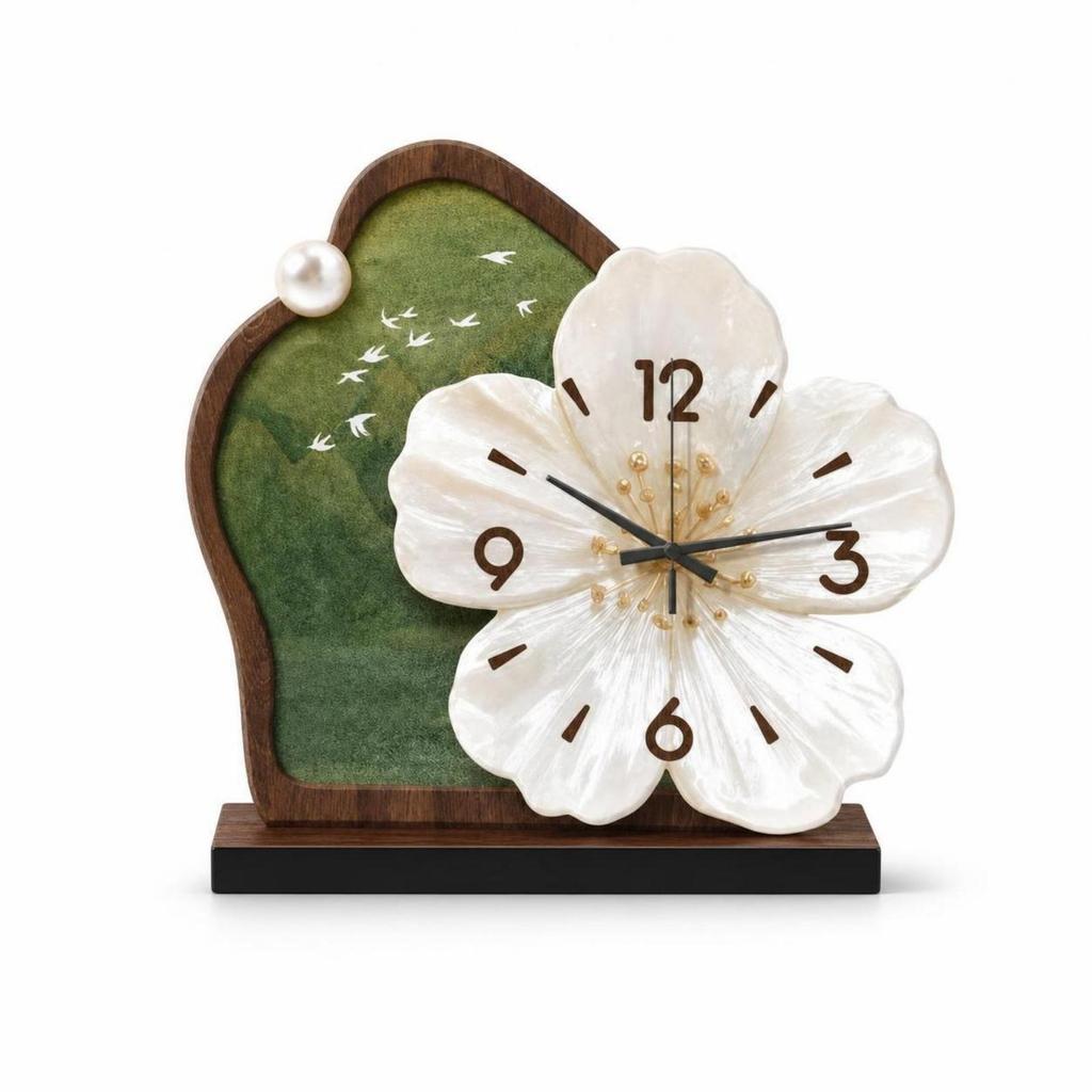 Relógio de Flores Silencioso Decorativo com Base Estilo Antigo para Escritório, Hall de Entrada