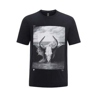 Weicher Rundhals-Pullover Kurzarm-T-Shirt Herren Tops Schwarz 1386891-001