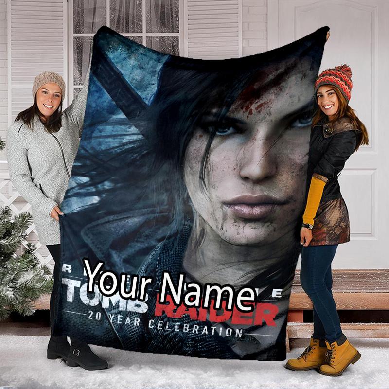Custom Name Tomb Raider Theme Printed Blanket - Perfect for Couch, Bed, Travel & Outdoor Use | Machine Washable, Cozy & Durable.