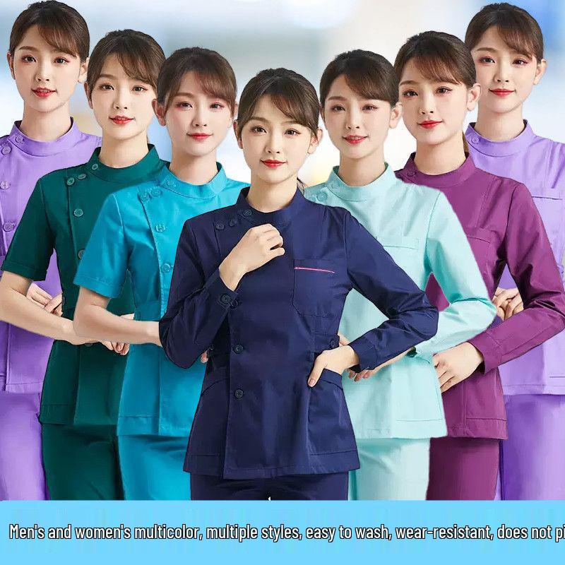 Navy Blue Long Sleeve Nurse Uniform Set for Spring & Autumn - Dental, Beauty Salon, Medical Use