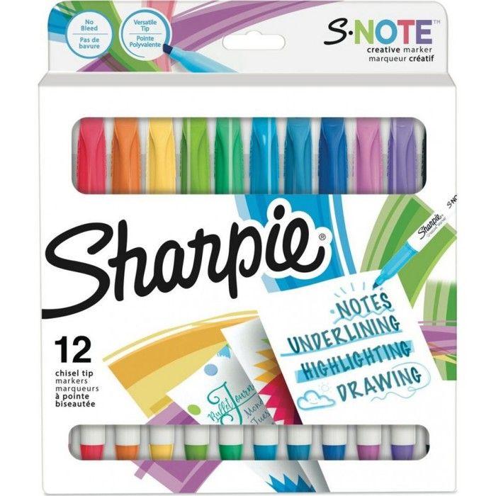 Marqueurs créatifs SHARPIE S-Note, Pointe biseautée, lot de 12, couleurs douces