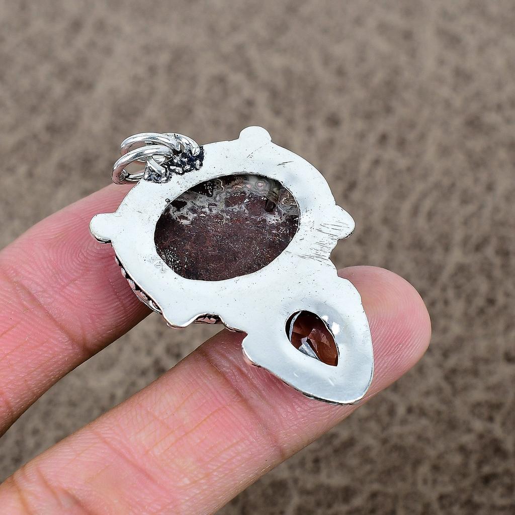 Laguna Lace Agate, Topaz Gemstone 925 Sterling Silver Jewelry Pendant 1.97" KKG-324